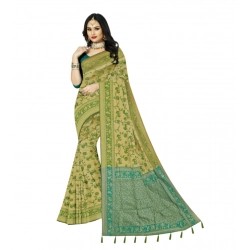 Women's Banarasi Printed Saree With Unstitched Blouse 5.5Mtr (Green)