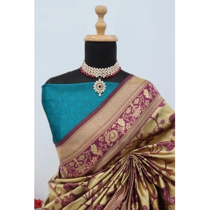 Generic Women's Banarasi Printed Saree With Unstitched Blouse 5.5Mtr (Golden)