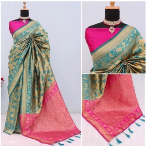 Generic Women's Banarasi Printed Saree With Unstitched Blouse 5.5Mtr (Golden)