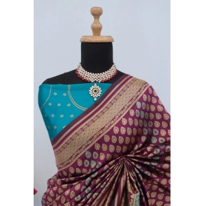 Generic Women's Banarasi Printed Saree With Unstitched Blouse 5.5Mtr (Purple)