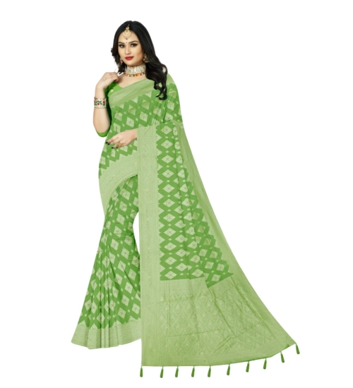 Women's Cotton Printed Saree With Unstitched Blouse 5.5Mtr (Green)