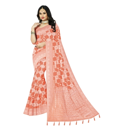 Women's Cotton Printed Saree With Unstitched Blouse 5.5Mtr (Orange)