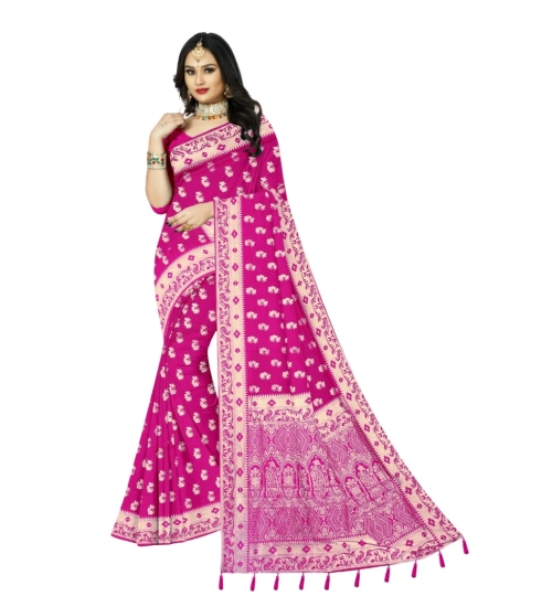 Women's Satin Printed Saree With Unstitched Blouse 5.5Mtr (Rani)
