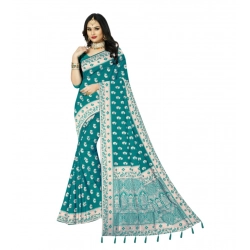 Women's Satin Printed Saree With Unstitched Blouse 5.5Mtr (Rama)
