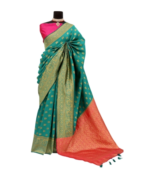Women's Banarasi Printed Saree With Unstitched Blouse 5.5Mtr (Rama)