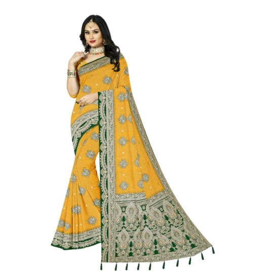 Women's Cotton Printed Saree With Unstitched Blouse 5.5Mtr (Yellow)