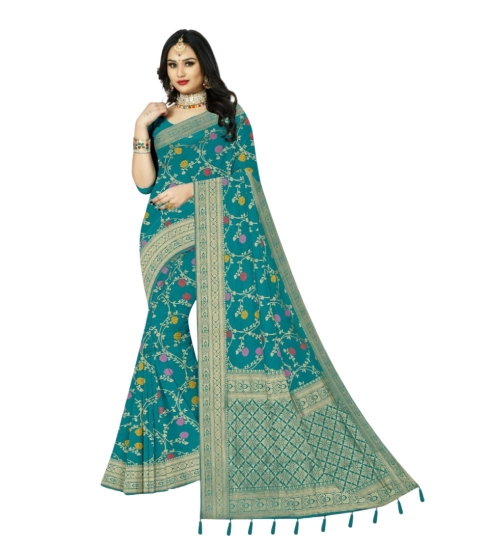 Women's Banarasi Printed Saree With Unstitched Blouse 5.5Mtr (Rama)