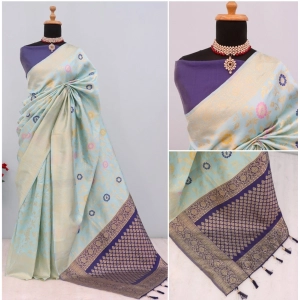 Generic Women's Banarasi Printed Saree With Unstitched Blouse 5.5Mtr (Firozi)