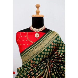 Generic Women's Banarasi Printed Saree With Unstitched Blouse 5.5Mtr (Green)