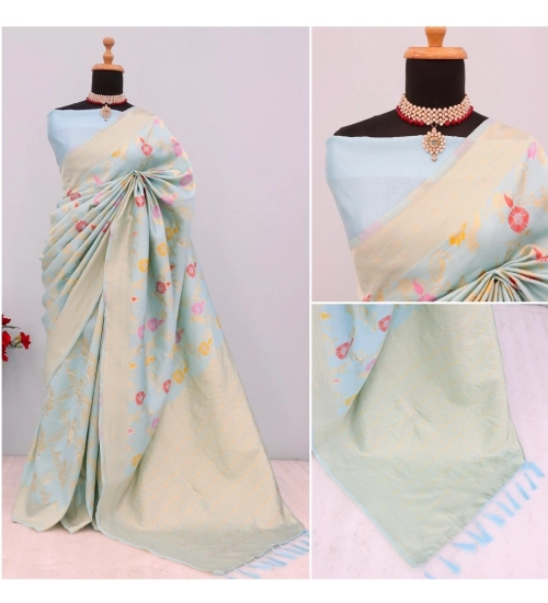 Women's Banarasi Printed Saree With Unstitched Blouse 5.5Mtr (Firozi)