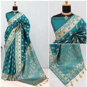Generic Women's Satin Printed Saree With Unstitched Blouse 5.5Mtr (Rama)