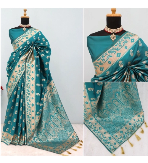 Women's Satin Printed Saree With Unstitched Blouse 5.5Mtr (Rama)