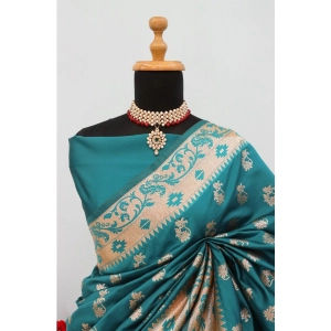 Generic Women's Satin Printed Saree With Unstitched Blouse 5.5Mtr (Rama)