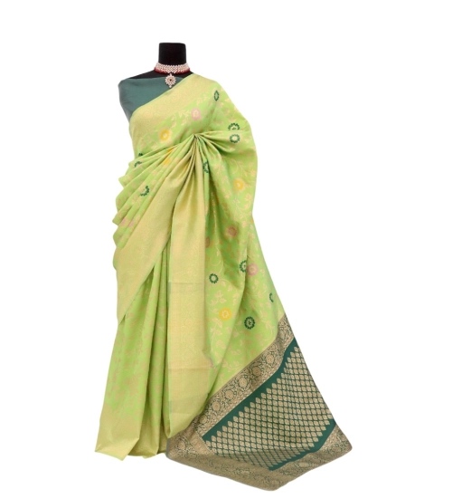 Women's Banarasi Printed Saree With Unstitched Blouse 5.5Mtr (Green)