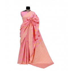 Women's Banarasi Printed Saree With Unstitched Blouse 5.5Mtr (Pink)