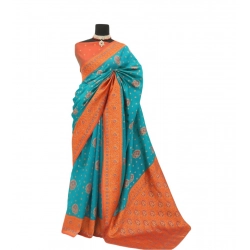 Women's Banarasi Printed Saree With Unstitched Blouse 5.5Mtr (Rama)