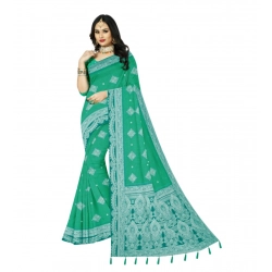 Women's Cotton Printed Saree With Unstitched Blouse 5.5Mtr (Rama)