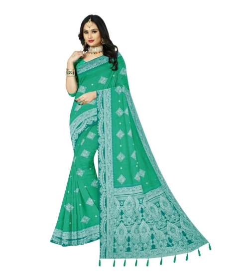 Women's Cotton Printed Saree With Unstitched Blouse 5.5Mtr (Rama)
