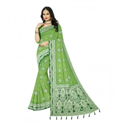 Women's Cotton Printed Saree With Unstitched Blouse 5.5Mtr (Green)