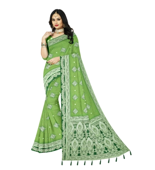 Women's Cotton Printed Saree With Unstitched Blouse 5.5Mtr (Green)