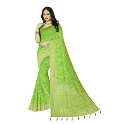 Women's Banarasi Printed Saree With Unstitched Blouse 5.5Mtr (Green)