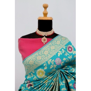 Generic Women's Banarasi Printed Saree With Unstitched Blouse 5.5Mtr (Rama)