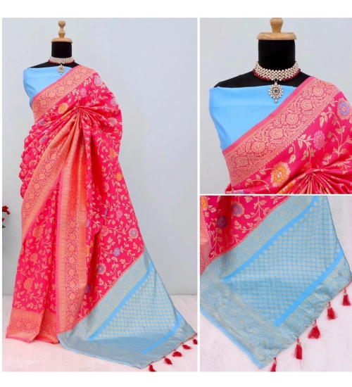 Women's Banarasi Printed Saree With Unstitched Blouse 5.5Mtr (Rani)