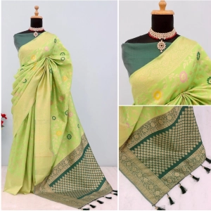 Generic Women's Banarasi Printed Saree With Unstitched Blouse 5.5Mtr (Green)