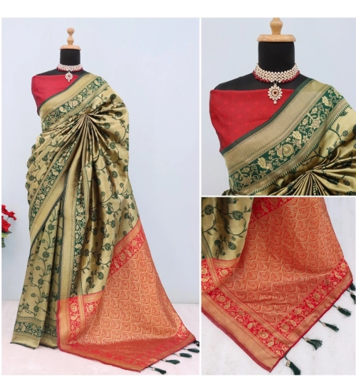 Women's Banarasi Printed Saree With Unstitched Blouse 5.5Mtr (Golden)
