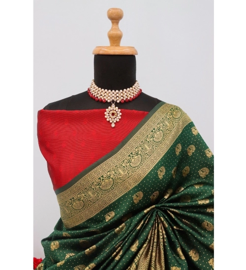 Women's Banarasi Printed Saree With Unstitched Blouse 5.5Mtr (Green)