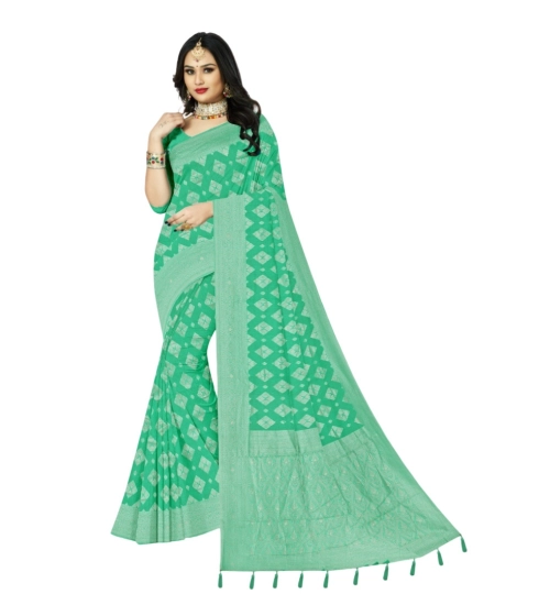 Women's Cotton Printed Saree With Unstitched Blouse 5.5Mtr (Rama)