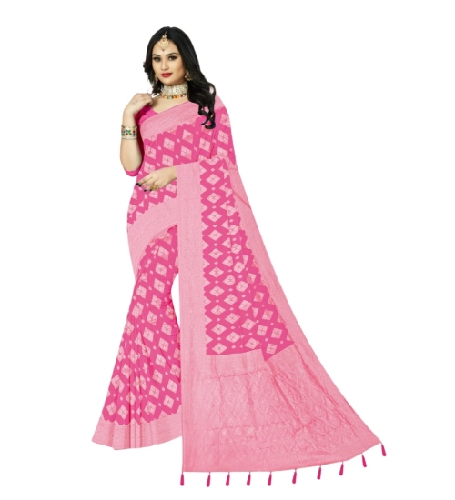 Women's Cotton Printed Saree With Unstitched Blouse 5.5Mtr (Pink)