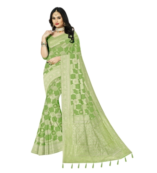 Women's Cotton Printed Saree With Unstitched Blouse 5.5Mtr (Green)
