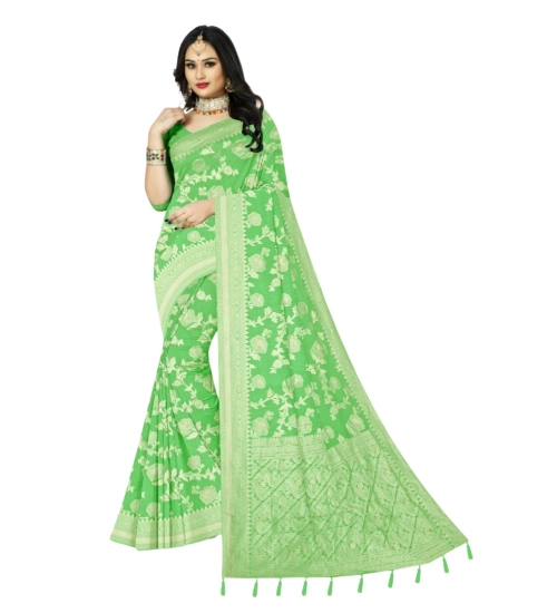 Women's Cotton Printed Saree With Unstitched Blouse 5.5Mtr (Green)