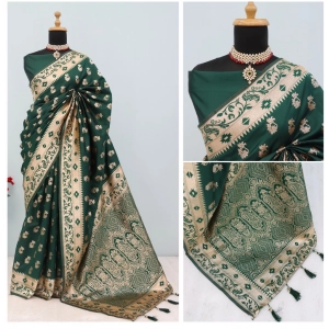 Generic Women's Satin Printed Saree With Unstitched Blouse 5.5Mtr (Green)