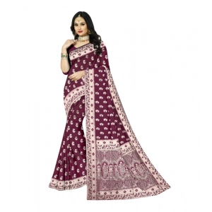 Generic Women's Satin Printed Saree With Unstitched Blouse 5.5Mtr (Brown)