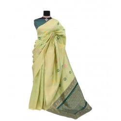 Women's Banarasi Printed Saree With Unstitched Blouse 5.5Mtr (Light Green)