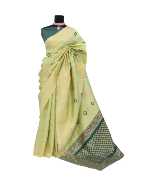 Women's Banarasi Printed Saree With Unstitched Blouse 5.5Mtr (Light Green)