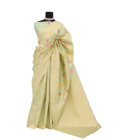 Women's Banarasi Printed Saree With Unstitched Blouse 5.5Mtr (Pista)