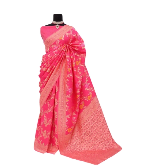 Women's Banarasi Printed Saree With Unstitched Blouse 5.5Mtr (Rani)