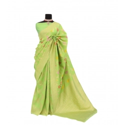 Women's Banarasi Printed Saree With Unstitched Blouse 5.5Mtr (Green)