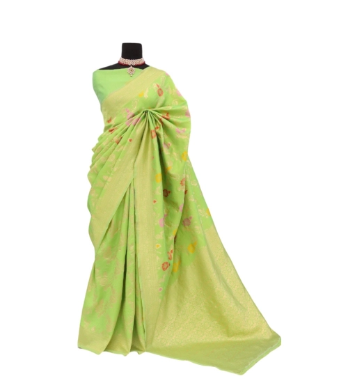 Women's Banarasi Printed Saree With Unstitched Blouse 5.5Mtr (Green)