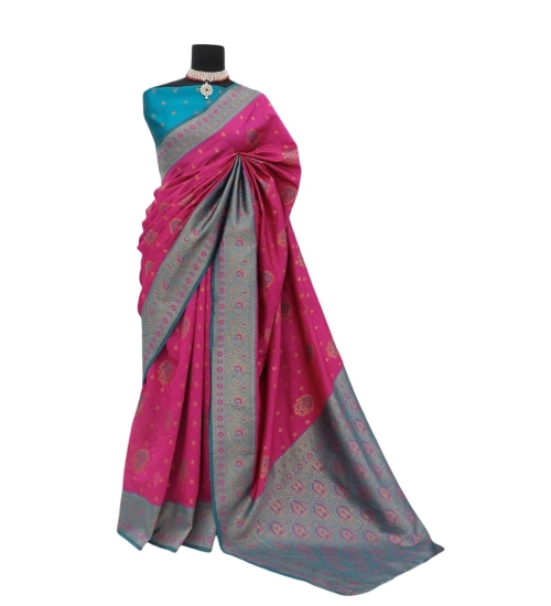 Women's Banarasi Printed Saree With Unstitched Blouse 5.5Mtr (Rani)