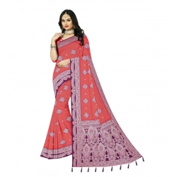 Women's Cotton Printed Saree With Unstitched Blouse 5.5Mtr (Peach)