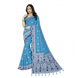 Women's Cotton Printed Saree With Unstitched Blouse 5.5Mtr (Firozi)