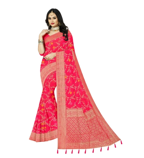 Women's Banarasi Printed Saree With Unstitched Blouse 5.5Mtr (Rani)