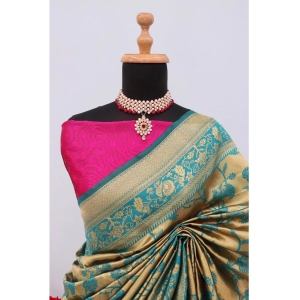 Generic Women's Banarasi Printed Saree With Unstitched Blouse 5.5Mtr (Golden)