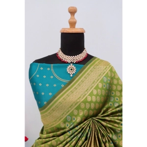 Generic Women's Banarasi Printed Saree With Unstitched Blouse 5.5Mtr (Mehendi Green)