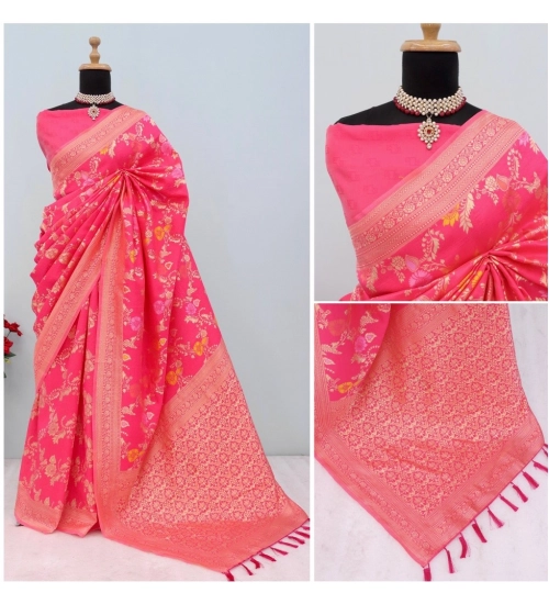 Women's Banarasi Printed Saree With Unstitched Blouse 5.5Mtr (Rani)