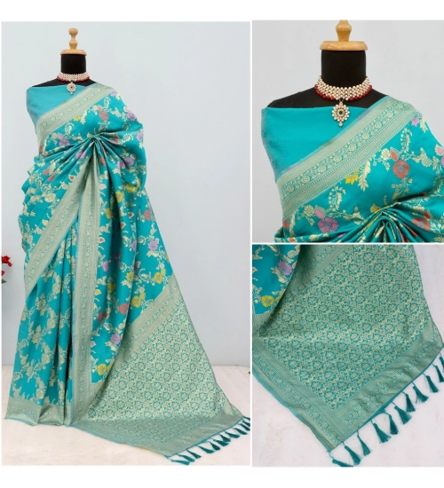 Women's Banarasi Printed Saree With Unstitched Blouse 5.5Mtr (Rama)